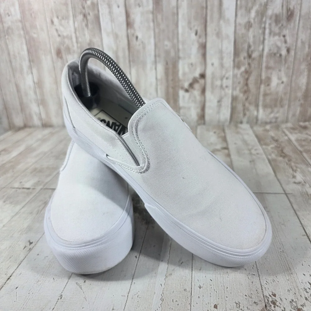 Vans Classic Slip-On Platform Sneakers True White Canvas Shoes Womens 8.5